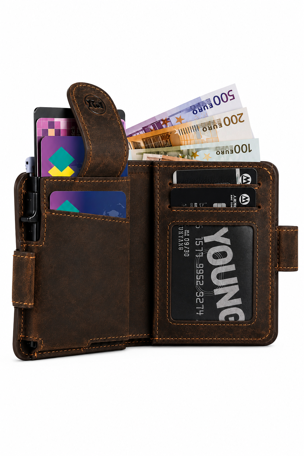 Men's Crazy Horse Leather AirTag Bifold Wallet – RFID Blocking with Card Ejector
