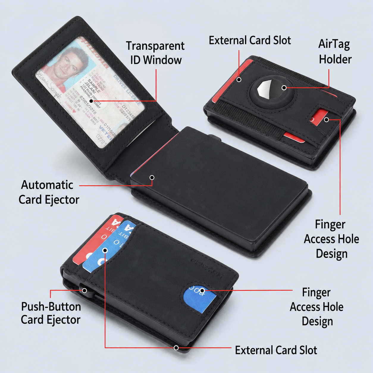 Men's Crazy Horse Leather AirTag Wallet – Slim RFID Card Holder with Magnetic Closure