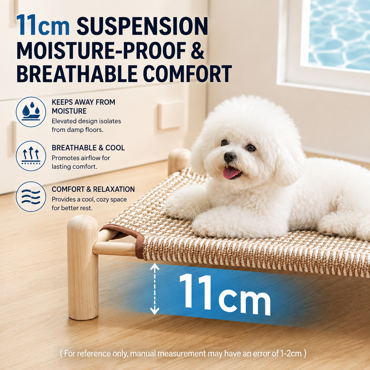 Raised Sisal Cat Bed Dog Cot – Breathable Elevated Bed with Washable Cover