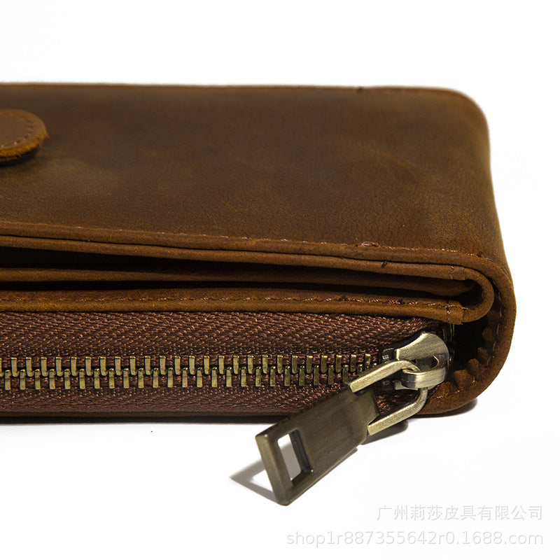 Crazy Horse Leather RFID Wallet – Accordion Card Holder with Cash Compartment