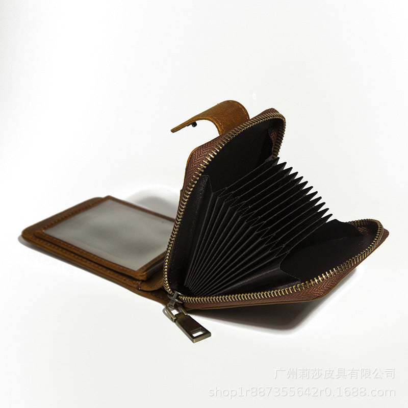 Crazy Horse Leather RFID Wallet – Accordion Card Holder with Cash Compartment