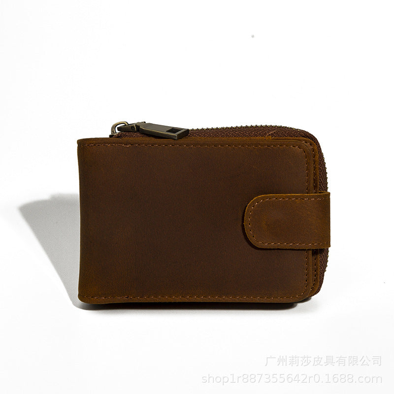 Crazy Horse Leather RFID Wallet – Accordion Card Holder with Cash Compartment