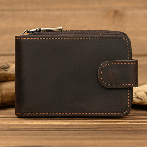 Crazy Horse Leather RFID Wallet – Accordion Card Holder with Cash Compartment