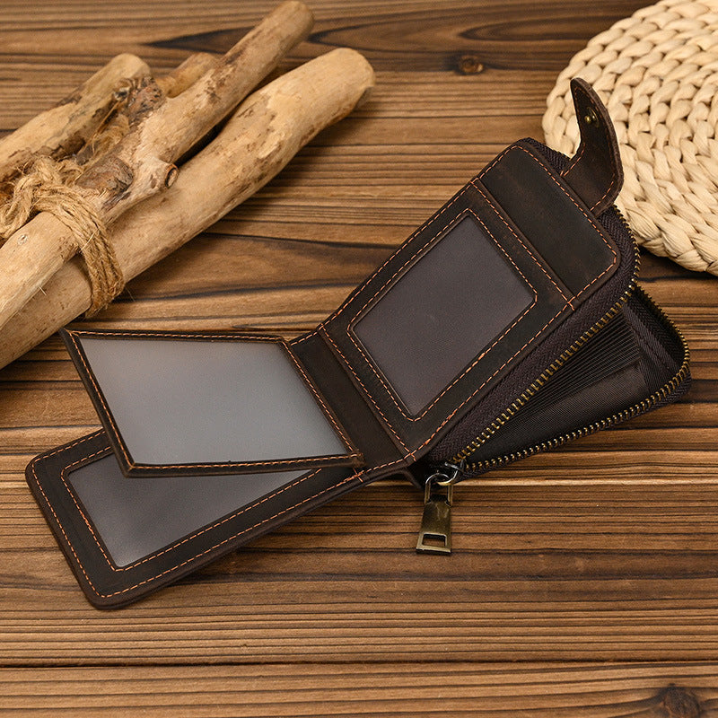 Crazy Horse Leather RFID Wallet – Accordion Card Holder with Cash Compartment
