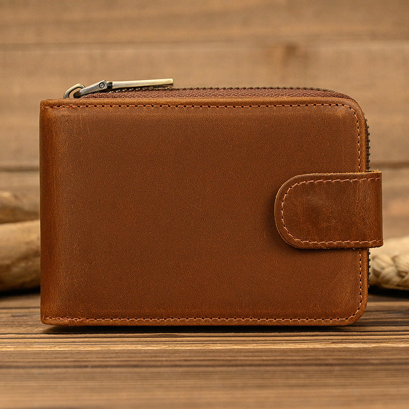Crazy Horse Leather RFID Wallet – Accordion Card Holder with Cash Compartment