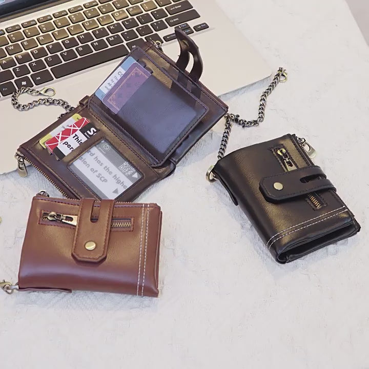 RFID Blocking Leather Wallet for Men – Double Zipper Coin Pocket, Compact Bifold Short Wallet (Anti-Theft & Secure)