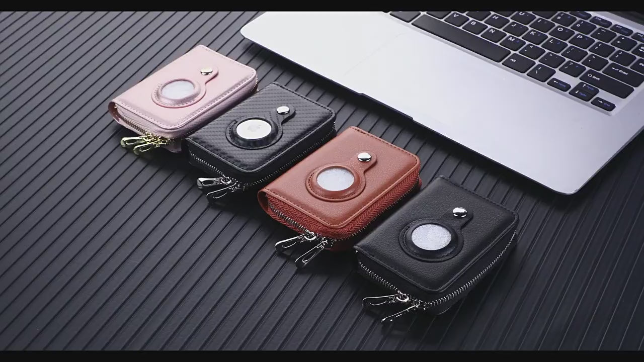 Men's AirTag Wallet – Premium Vegan Leghter RFID Double Zip Card Organizer