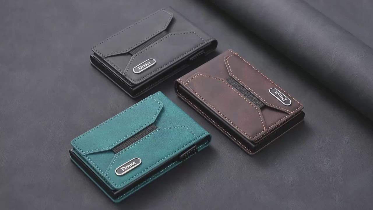 Premium Leather Pop-Up Card Wallet with RFID Protection - Automatic Card Holder
