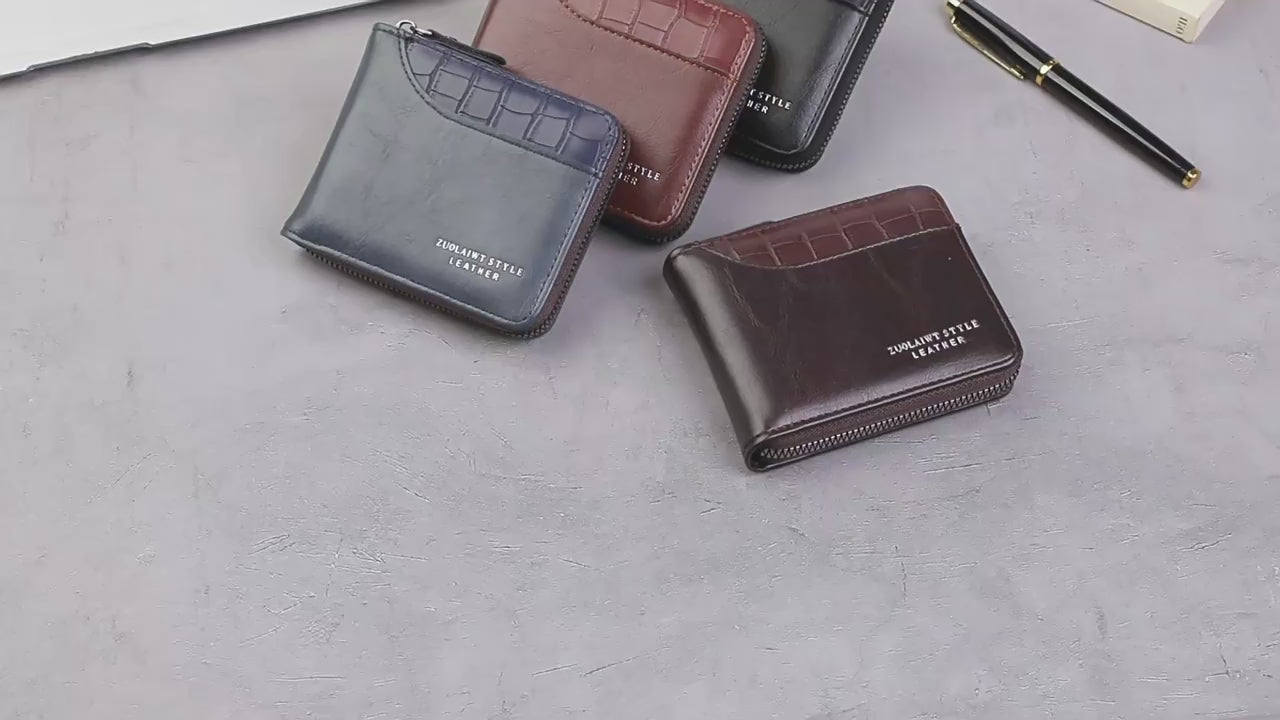 Leather RFID Zipper Wallet for Men