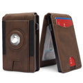 Men's Crazy Horse Leather AirTag Wallet – Slim RFID Card Holder with Magnetic Closure