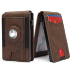 Men's Crazy Horse Leather AirTag Wallet – Slim RFID Card Holder with Magnetic Closure