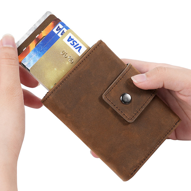 Men's Carbon Fiber & Leather AirTag Wallet – RFID Blocking with Pop-Up Card Access