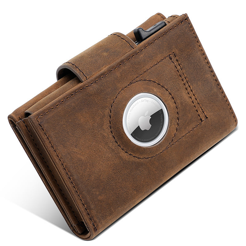 Men's Carbon Fiber & Leather AirTag Wallet – RFID Blocking with Pop-Up Card Access