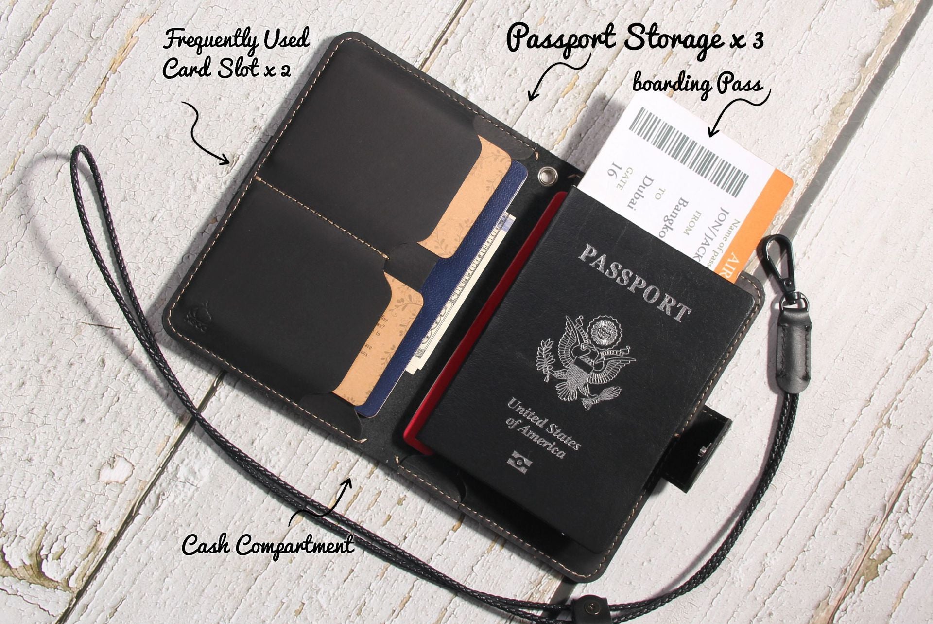 Genuine Leather Family RFID Passport Holder with AirTag Slot – Luxury Travel Document Organizer