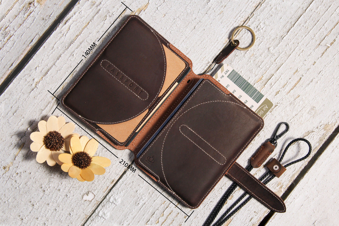 Crazy Horse Leather RFID Passport Holder with AirTag Slot – Travel Wallet Organizer