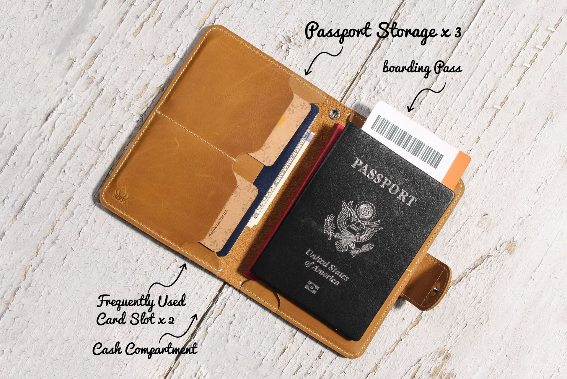 Genuine Leather Family RFID Passport Holder with AirTag Slot – Luxury Travel Document Organizer
