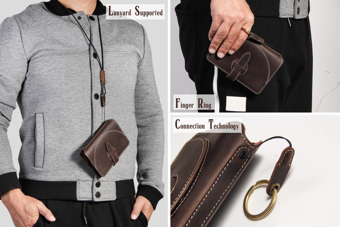 Crazy Horse Leather RFID Passport Holder with AirTag Slot – Travel Wallet Organizer