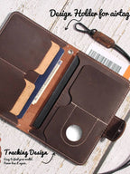 Genuine Leather Family RFID Passport Holder with AirTag Slot – Luxury Travel Document Organizer