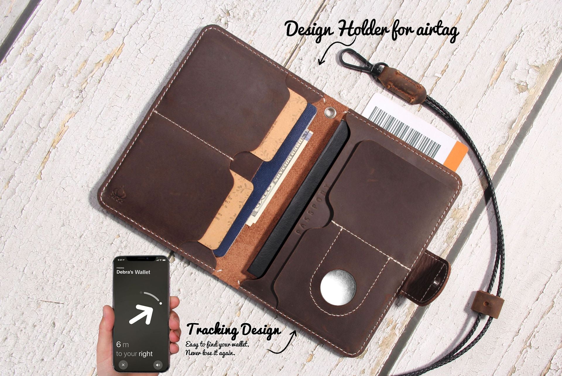Genuine Leather Family RFID Passport Holder with AirTag Slot – Luxury Travel Document Organizer
