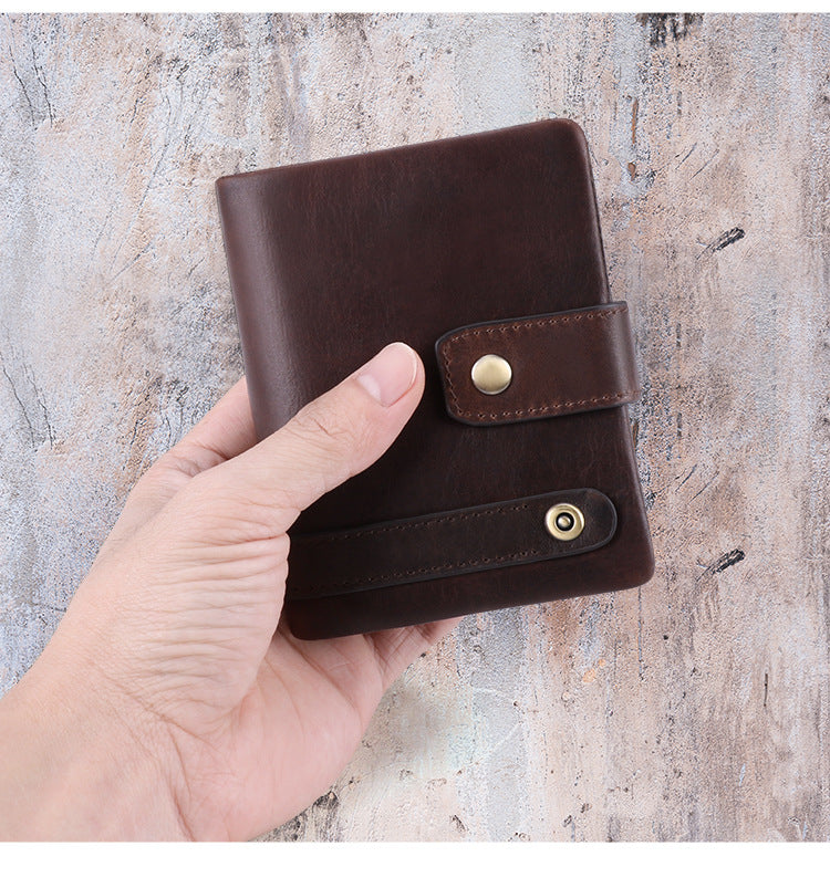 Men's Top-Grain Leather RFID Bifold Wallet – Coin Pocket & Multi-Card Holder