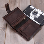 Men's Top-Grain Leather RFID Bifold Wallet – Coin Pocket & Multi-Card Holder