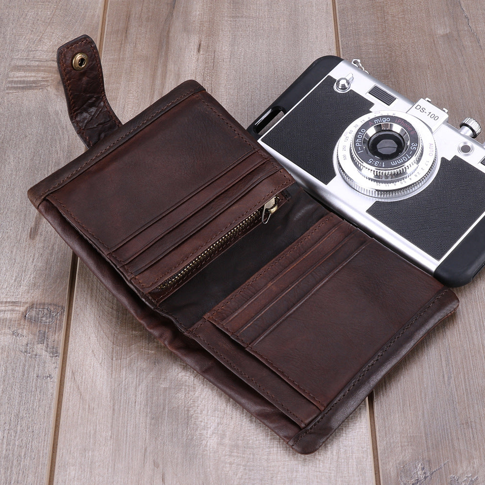 Men's Top-Grain Leather RFID Bifold Wallet – Coin Pocket & Multi-Card Holder