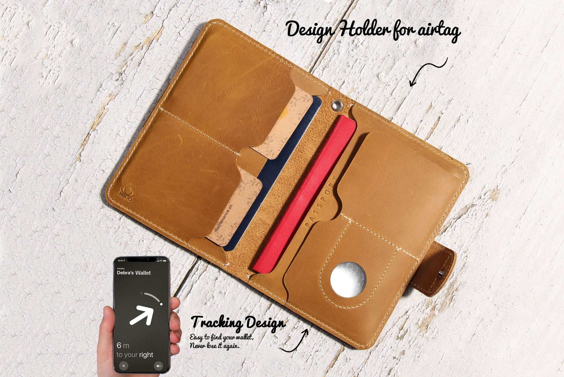 Genuine Leather Family RFID Passport Holder with AirTag Slot – Luxury Travel Document Organizer