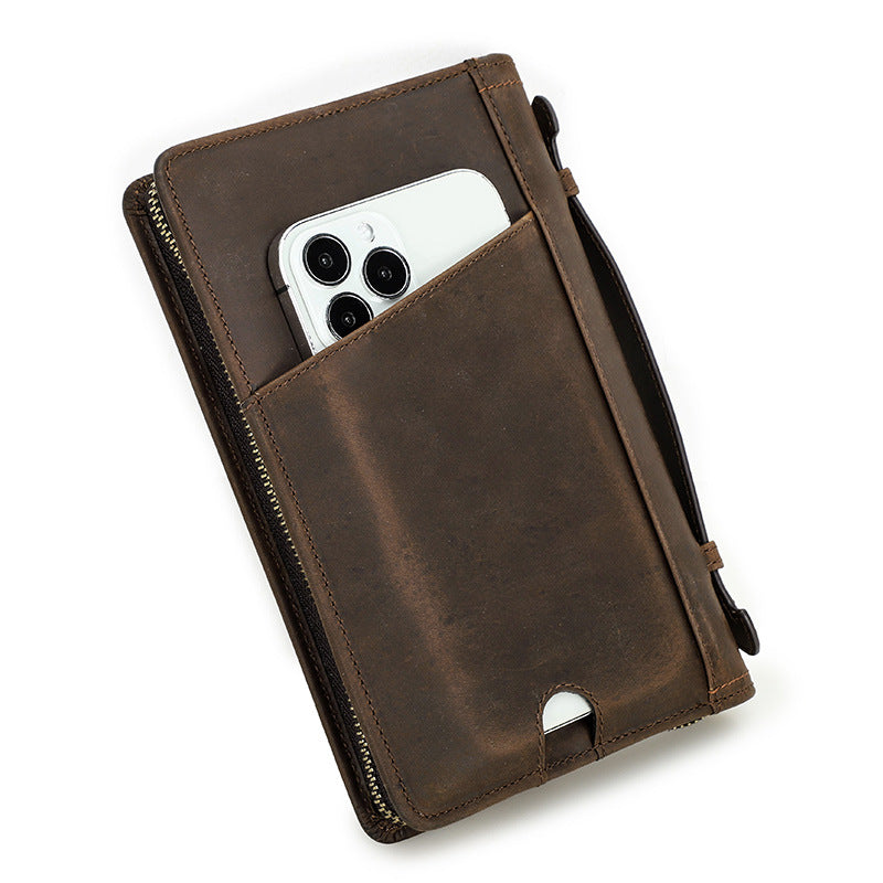 Crazy Horse Leather Family Passport Holder with AirTag Slot – RFID