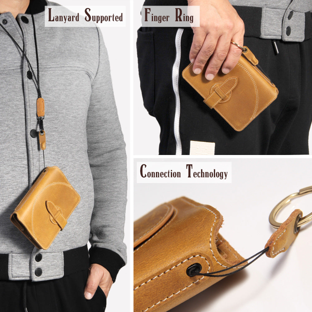 Crazy Horse Leather RFID Passport Holder with AirTag Slot – Travel Wallet Organizer