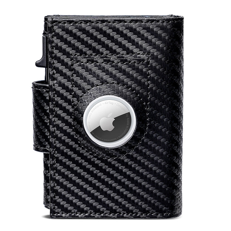 Men's Carbon Fiber & Leather AirTag Wallet – RFID Blocking with Pop-Up Card Access