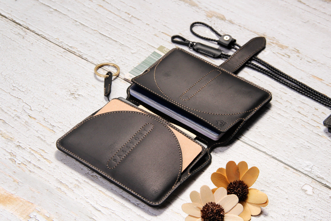Crazy Horse Leather RFID Passport Holder with AirTag Slot – Travel Wallet Organizer