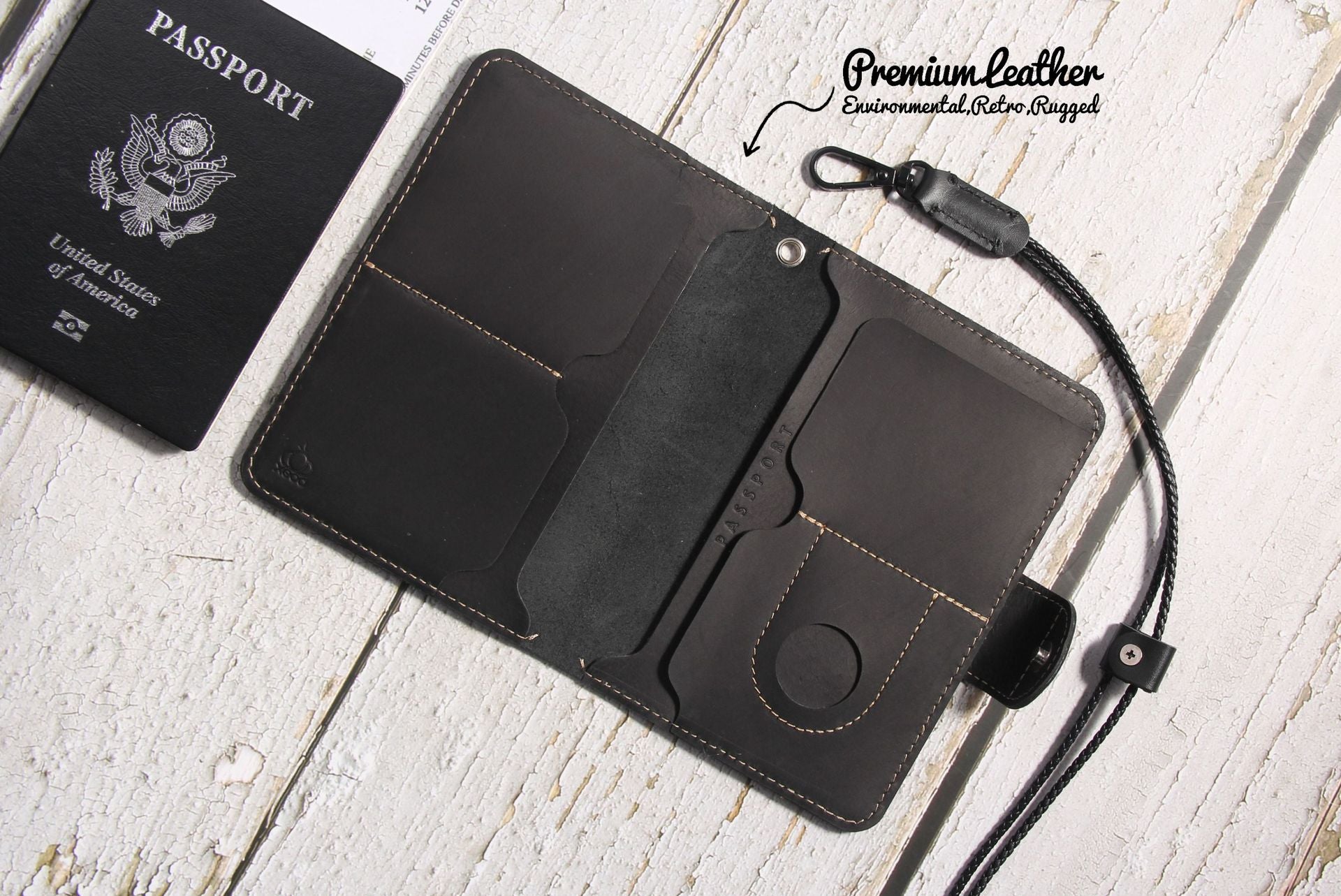 Genuine Leather Family RFID Passport Holder with AirTag Slot – Luxury Travel Document Organizer