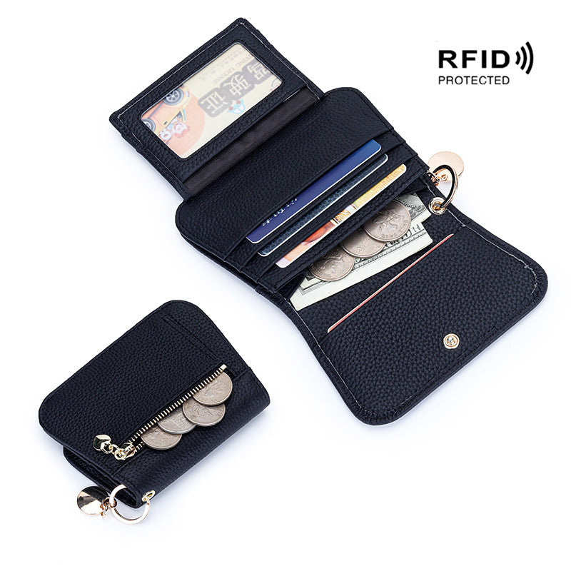 Genuine Leather RFID Women's Wallet – Slim Card Holder with Zip Coin Pocket