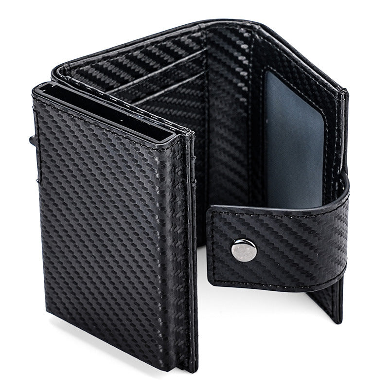 Men's Carbon Fiber & Leather AirTag Wallet – RFID Blocking with Pop-Up Card Access