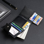 Men's Carbon Fiber & Leather AirTag Wallet – RFID Blocking with Pop-Up Card Access