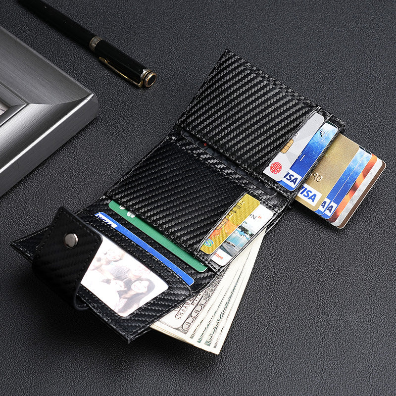 Men's Carbon Fiber & Leather AirTag Wallet – RFID Blocking with Pop-Up Card Access