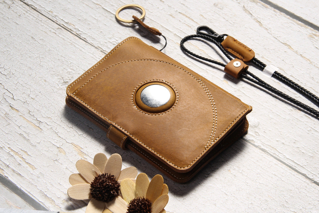 Crazy Horse Leather RFID Passport Holder with AirTag Slot – Travel Wallet Organizer