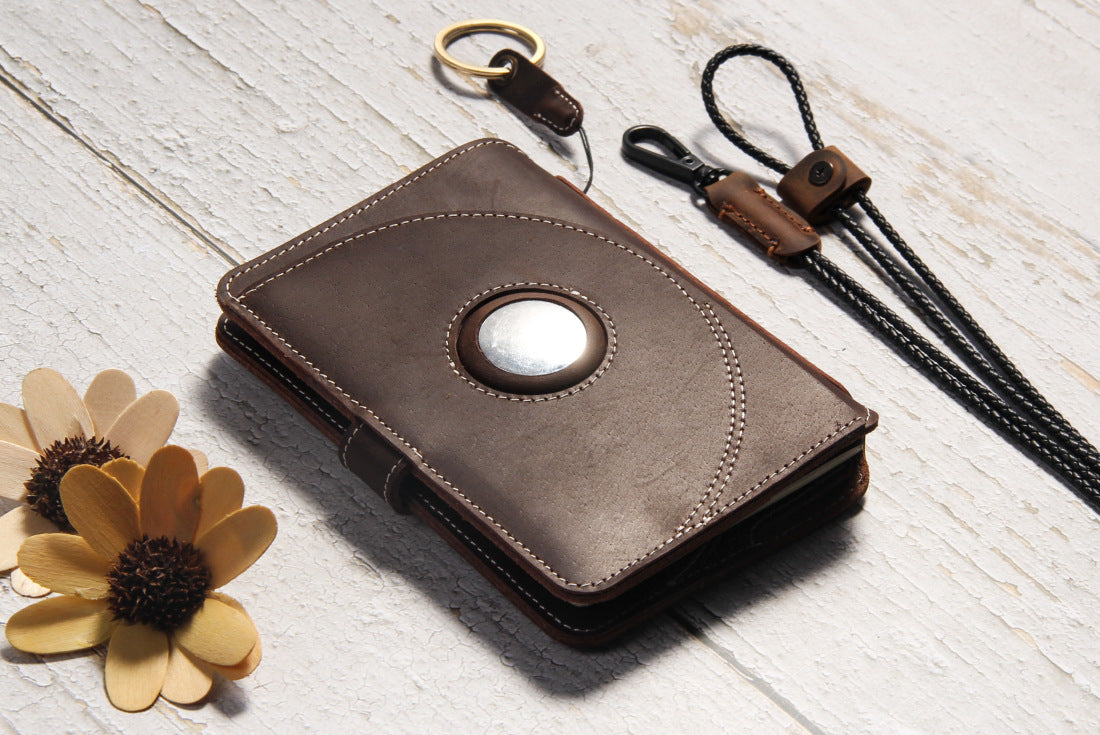 Crazy Horse Leather RFID Passport Holder with AirTag Slot – Travel Wallet Organizer
