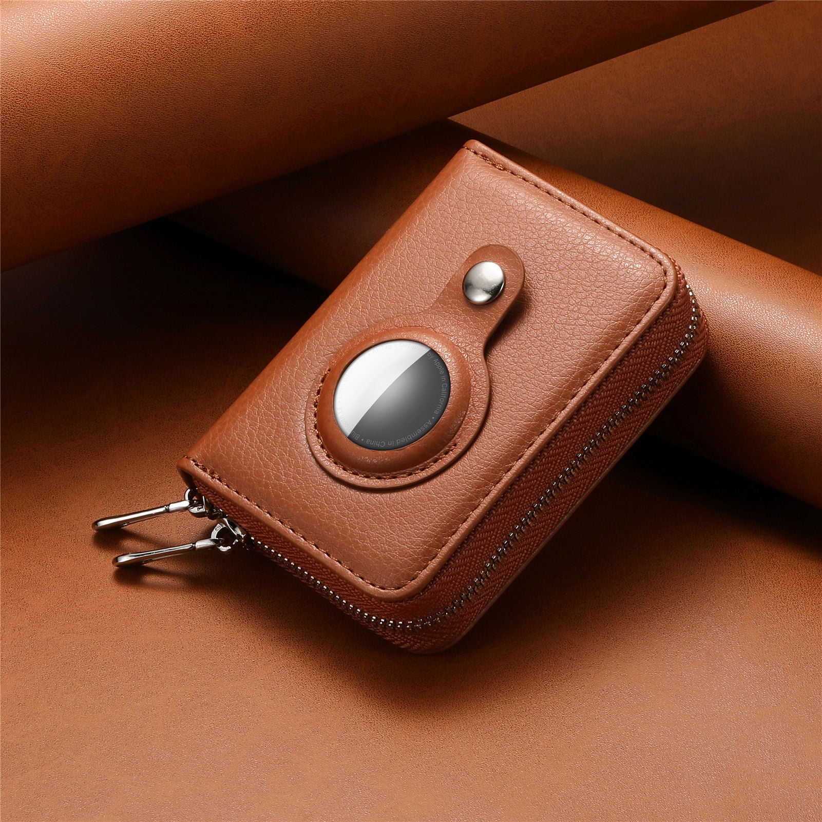 Men's AirTag Wallet – Premium Vegan Leghter RFID Double Zip Card Organizer