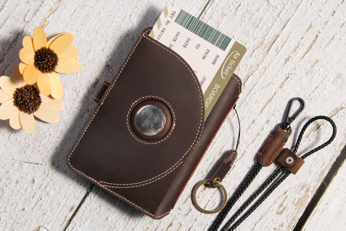 Crazy Horse Leather RFID Passport Holder with AirTag Slot – Travel Wallet Organizer