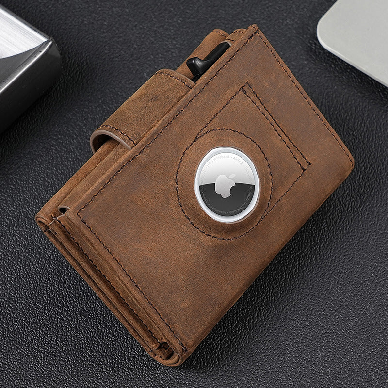 Men's Carbon Fiber & Leather AirTag Wallet – RFID Blocking with Pop-Up Card Access