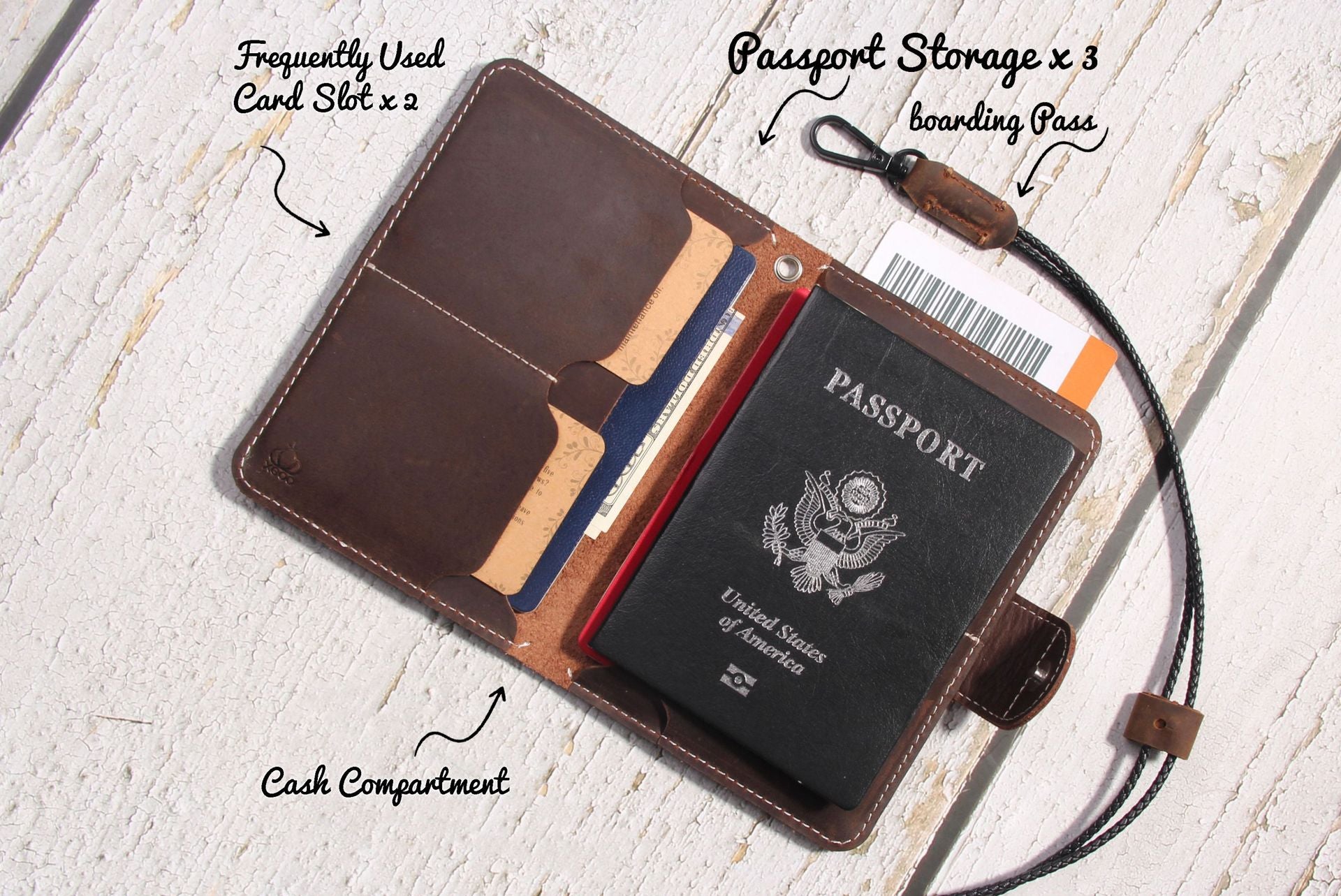 Genuine Leather Family RFID Passport Holder with AirTag Slot – Luxury Travel Document Organizer