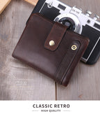 Men's Top-Grain Leather RFID Bifold Wallet – Coin Pocket & Multi-Card Holder