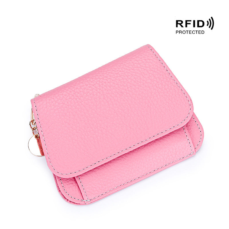 Genuine Leather RFID Women's Wallet – Slim Card Holder with Zip Coin Pocket