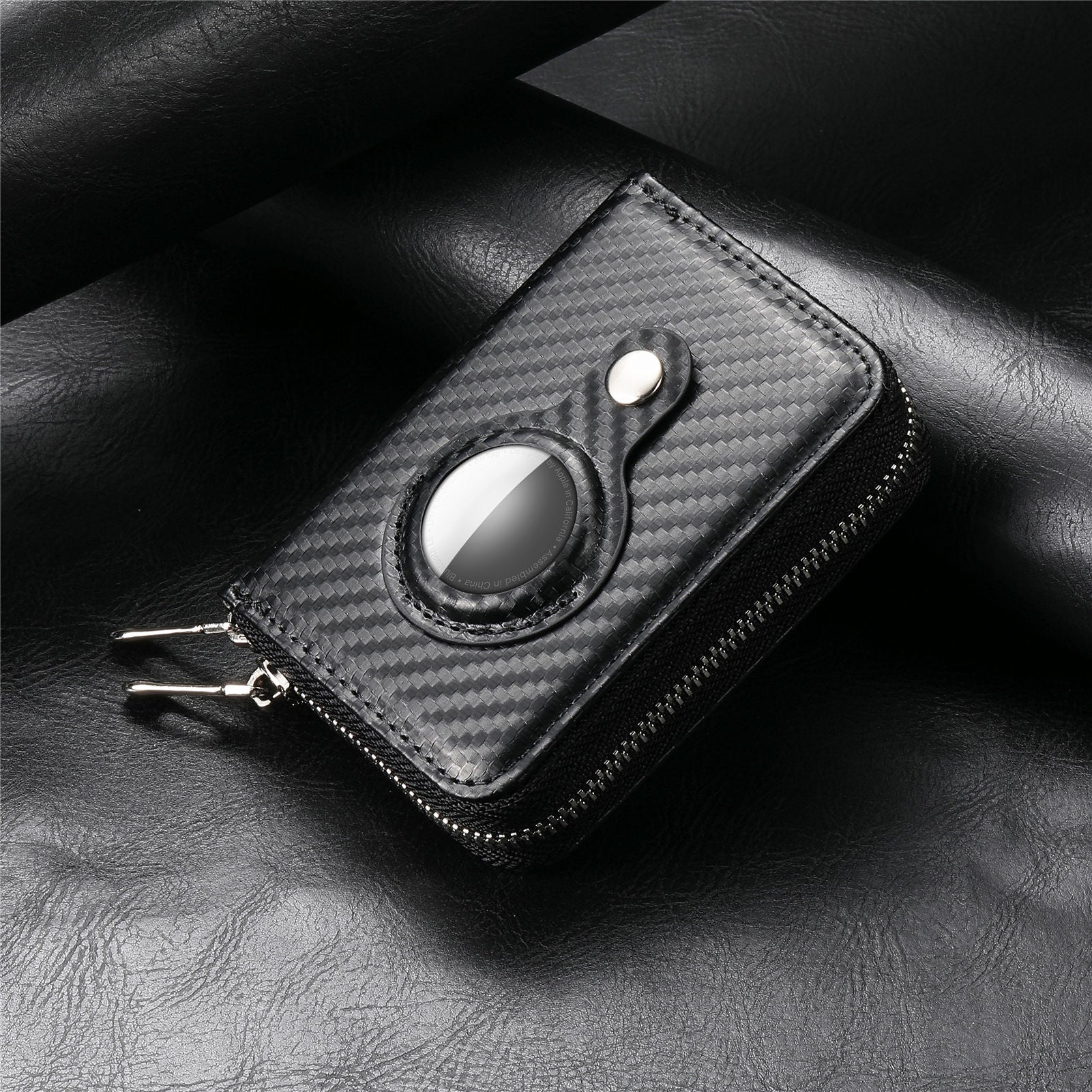 Men's AirTag Wallet – Premium Vegan Leghter RFID Double Zip Card Organizer