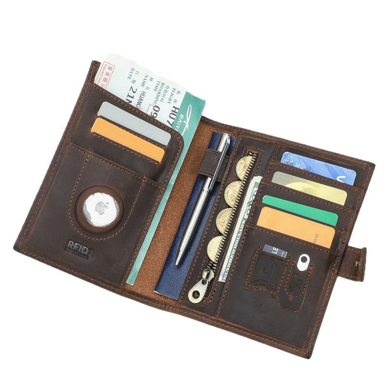 Genuine Leather RFID Passport Holder – AirTag Travel Wallet with Anti-Theft Protection
