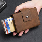 Men's Carbon Fiber & Leather AirTag Wallet – RFID Blocking with Pop-Up Card Access
