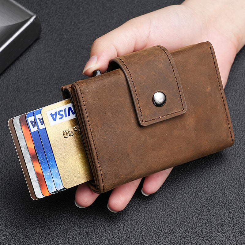 Men's Carbon Fiber & Leather AirTag Wallet – RFID Blocking with Pop-Up Card Access