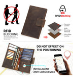 Family RFID Leather Passport Organizer with AirTag Slot – Anti-Theft Travel Wallet