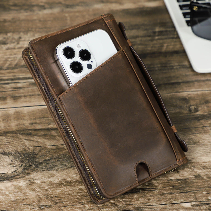 Crazy Horse Leather Family Passport Holder – RFID + AirTag Travel Organizer